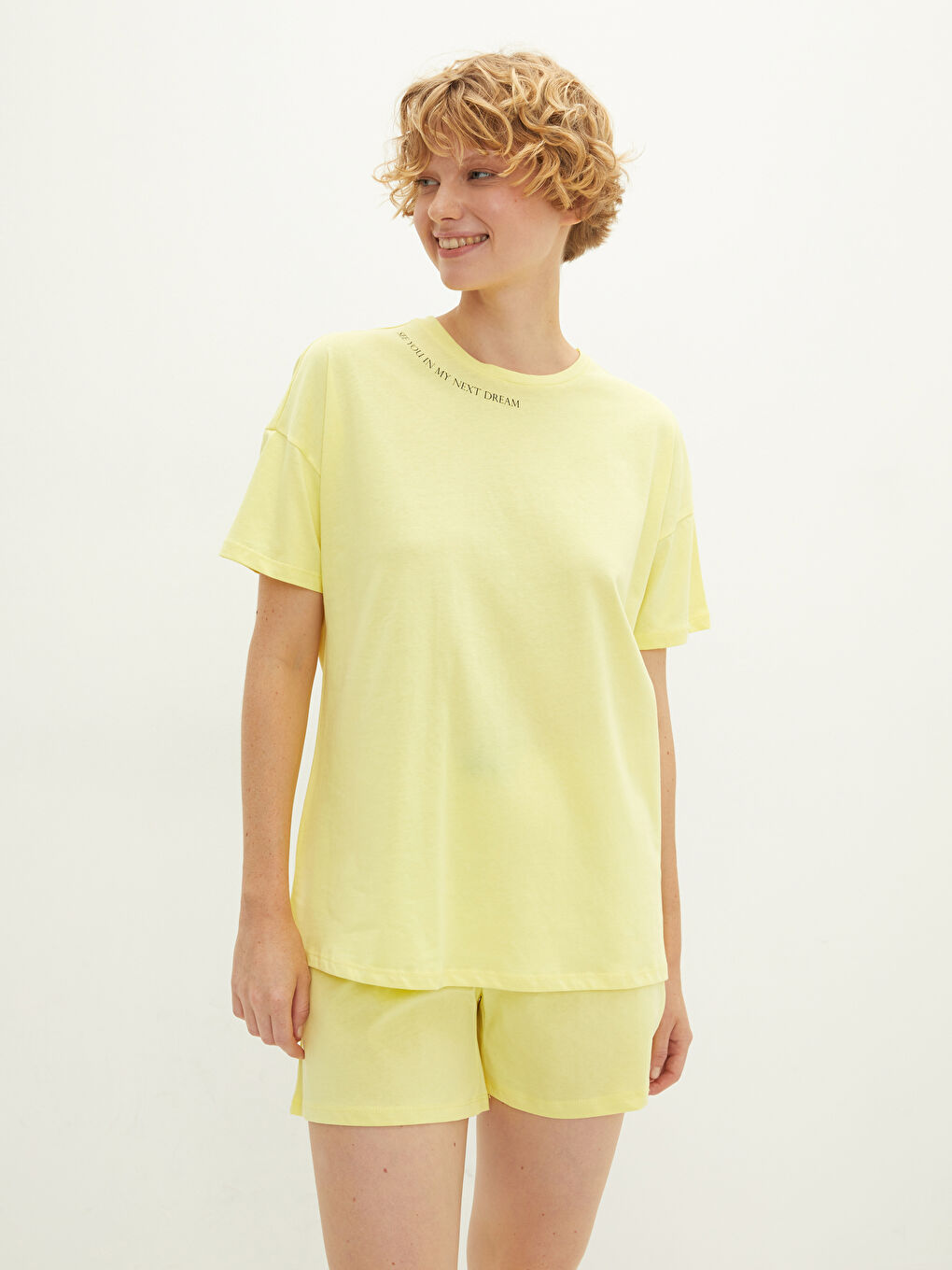 Crew Neck Printed Short Sleeve Cotton Short Pajamas Set