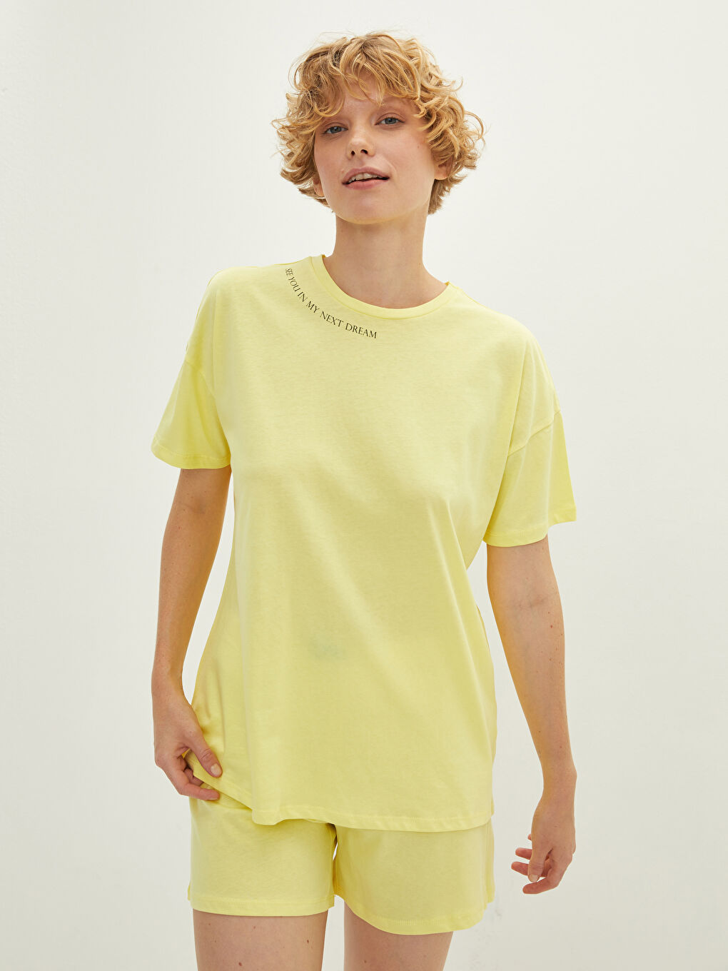 Crew Neck Printed Short Sleeve Cotton Short Pajamas Set-1