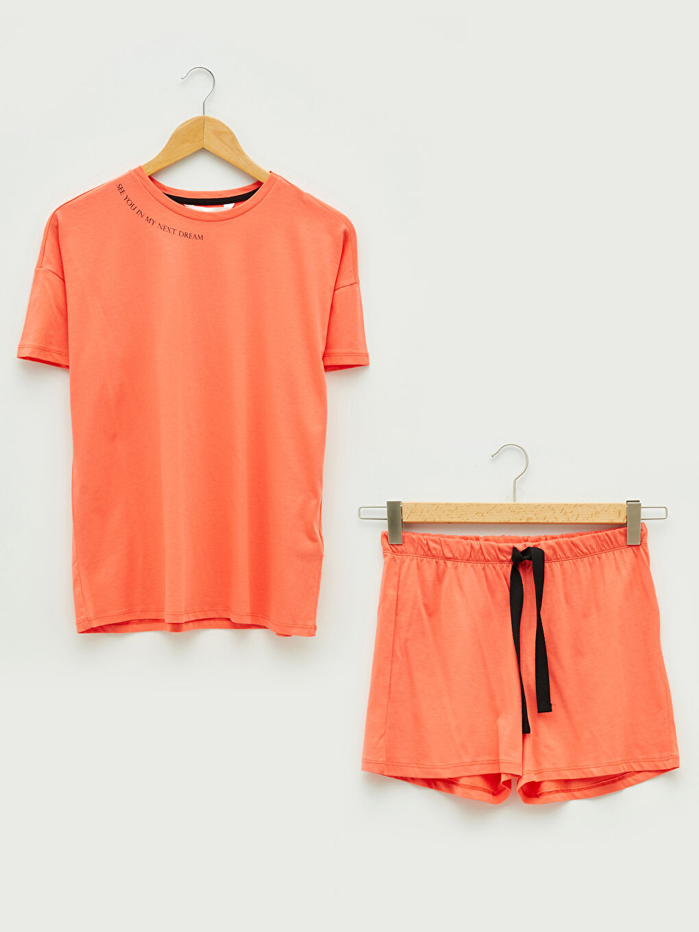 Mercan Bisiklet Yaka Baskılı Kısa Kollu Pamuklu Kadın Şortlu Pijama Takımı-5