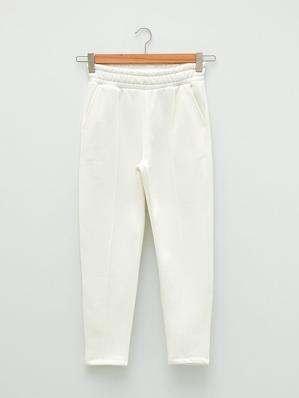 Ekru Beli Lastikli Düz Cep Detaylı Kadın Kalın Eşofman Altı-5