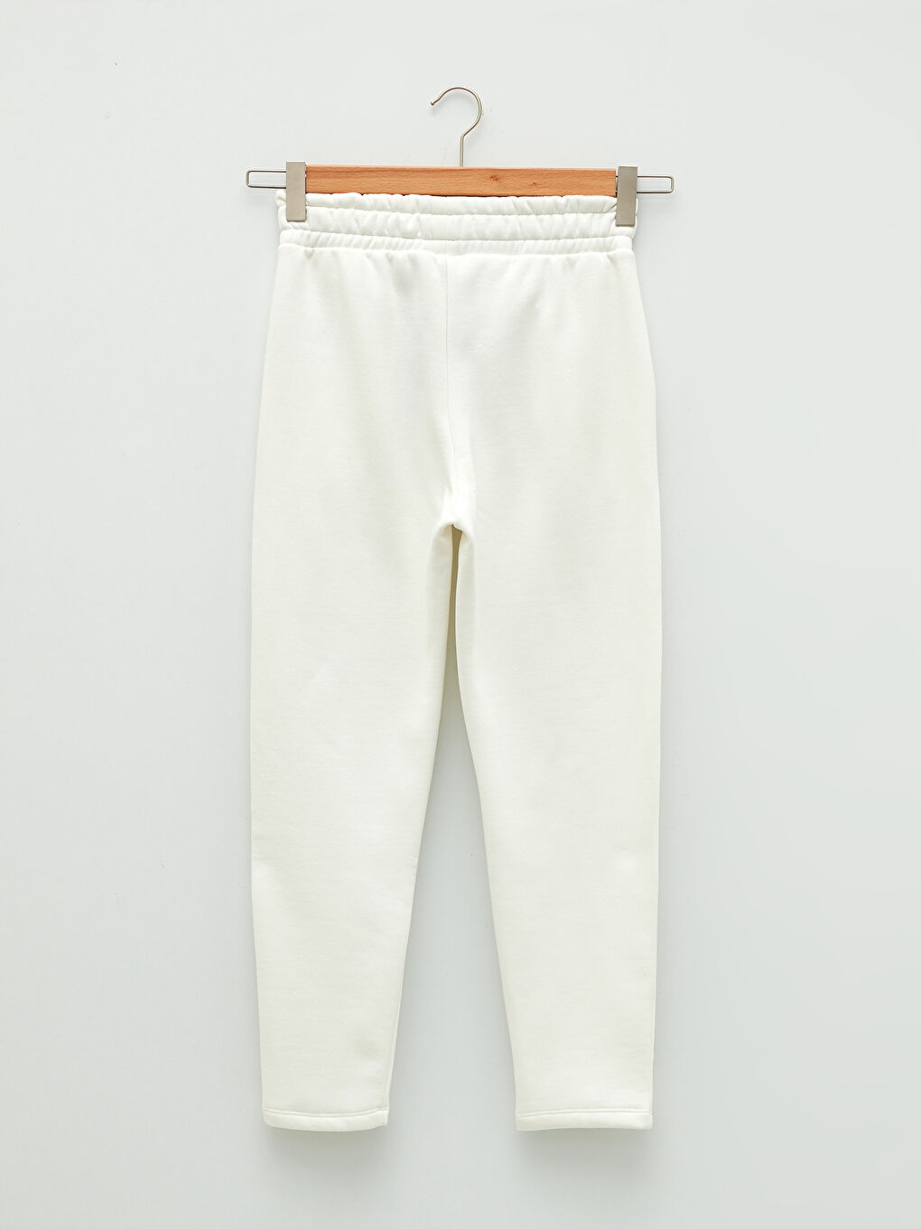 Ekru Beli Lastikli Düz Cep Detaylı Kadın Kalın Eşofman Altı-6