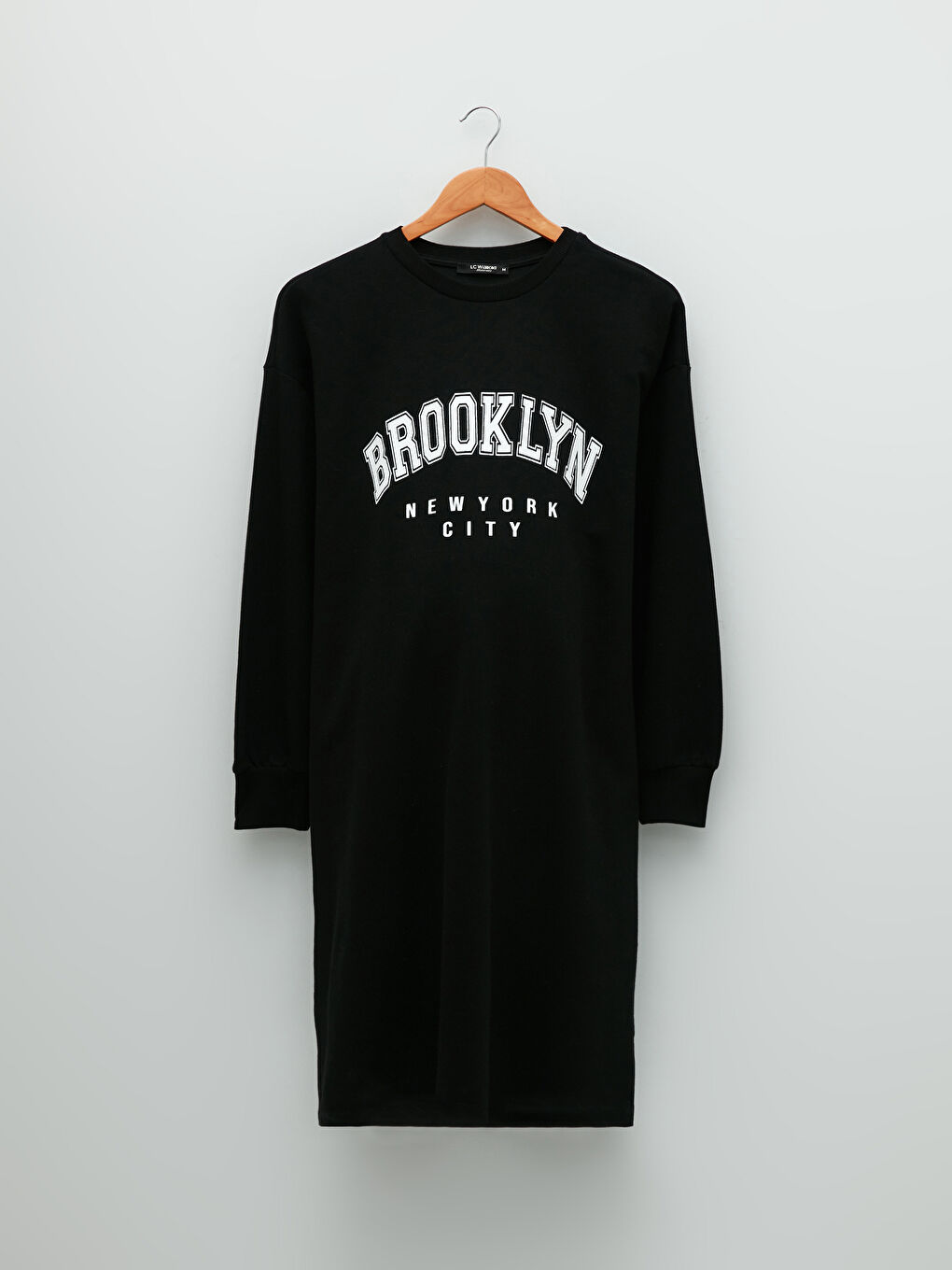 Siyah Bisiklet Yaka Baskılı Uzun Kollu Hamile Elbise-5