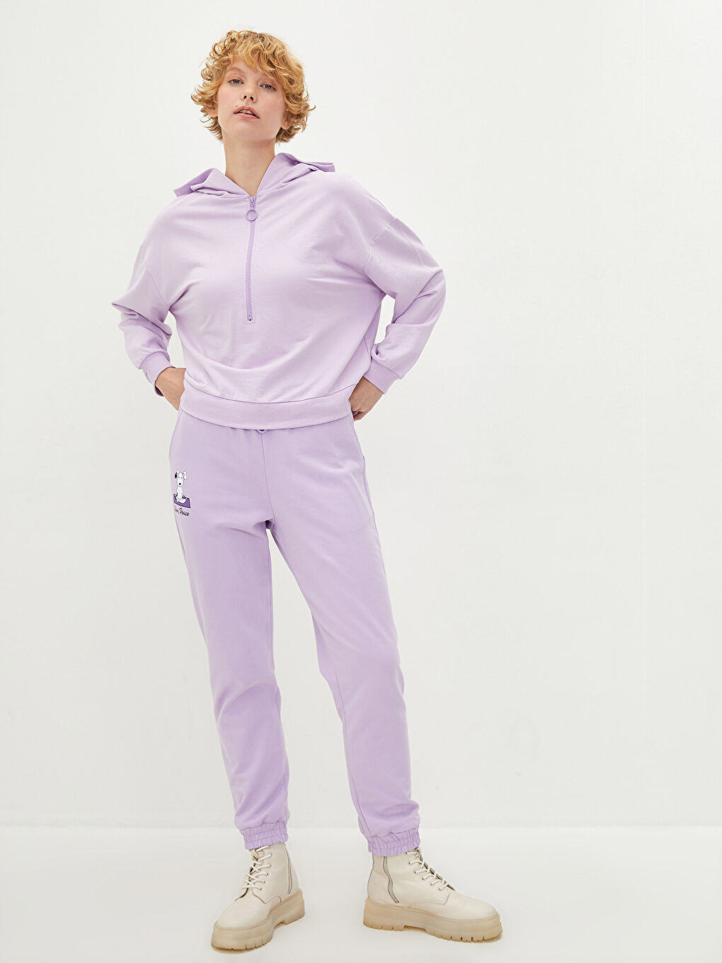LCW Vision Elastic Waist Printed Women's Thick Tracksuit Bottoms -W1HG49Z8-FMN