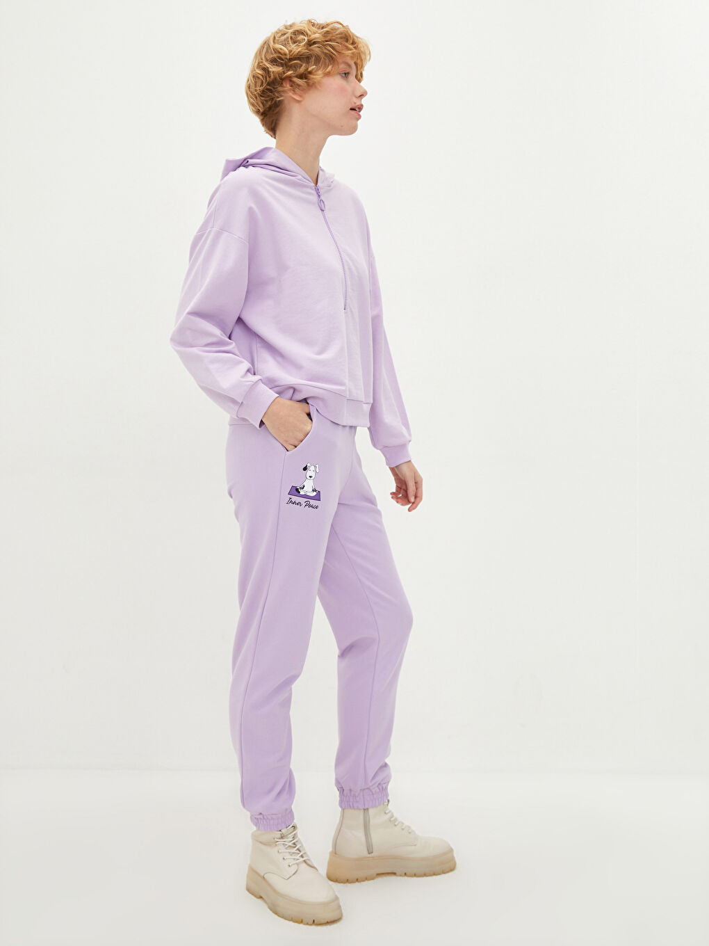 LCW Vision Elastic Waist Printed Women's Thick Tracksuit Bottoms -W1HG49Z8-FMN