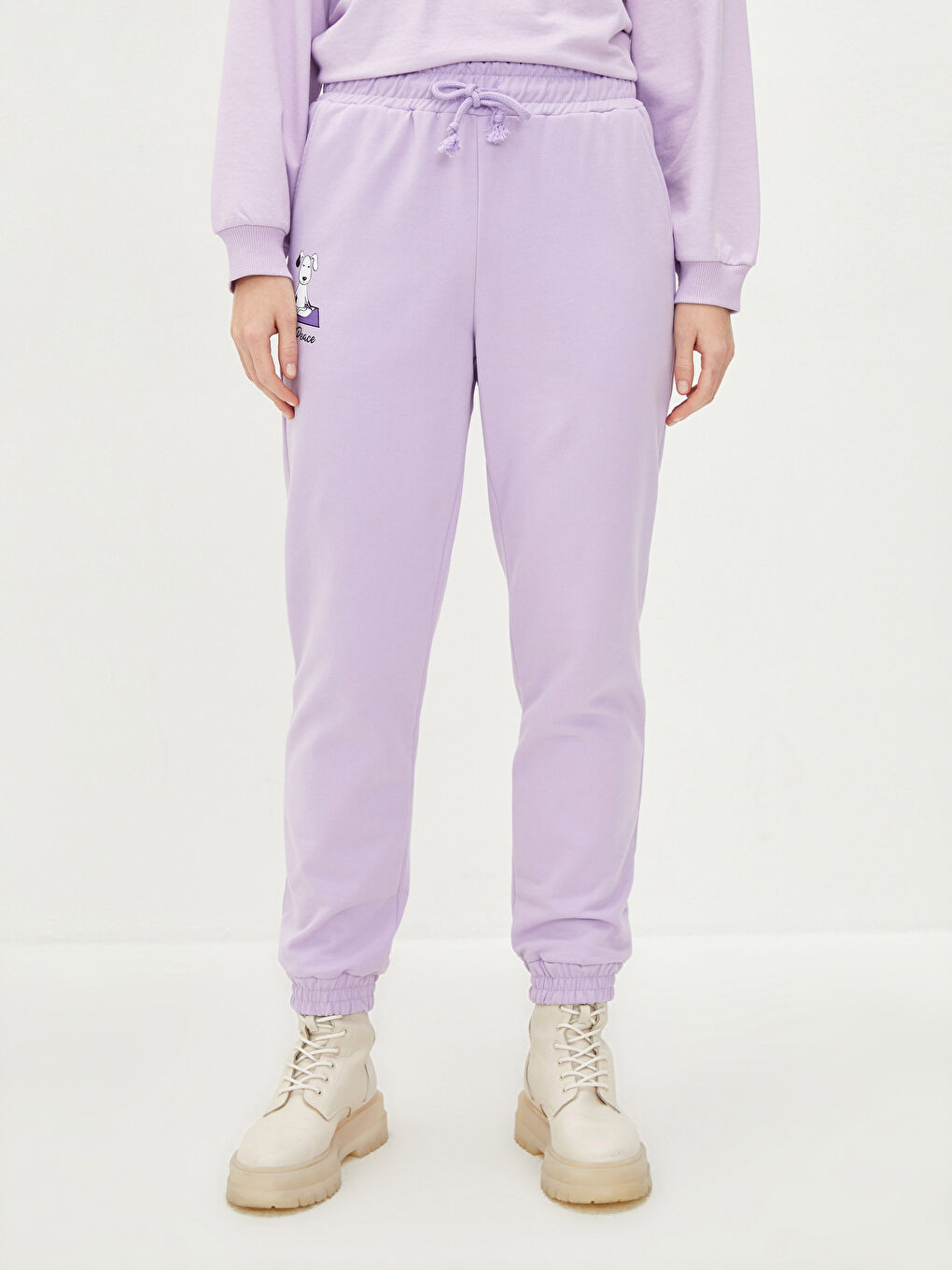 LCW Vision Elastic Waist Printed Women's Thick Tracksuit Bottoms -W1HG49Z8-FMN