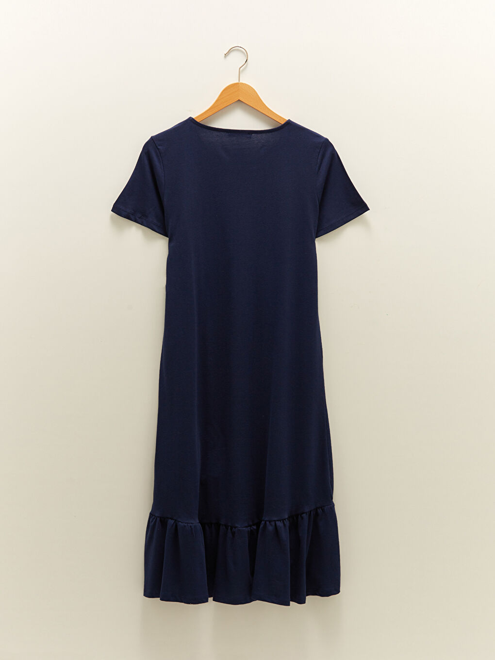 Lacivert Bisiklet Yaka Düz Kısa Kollu Pamuklu Kadın Elbise-6