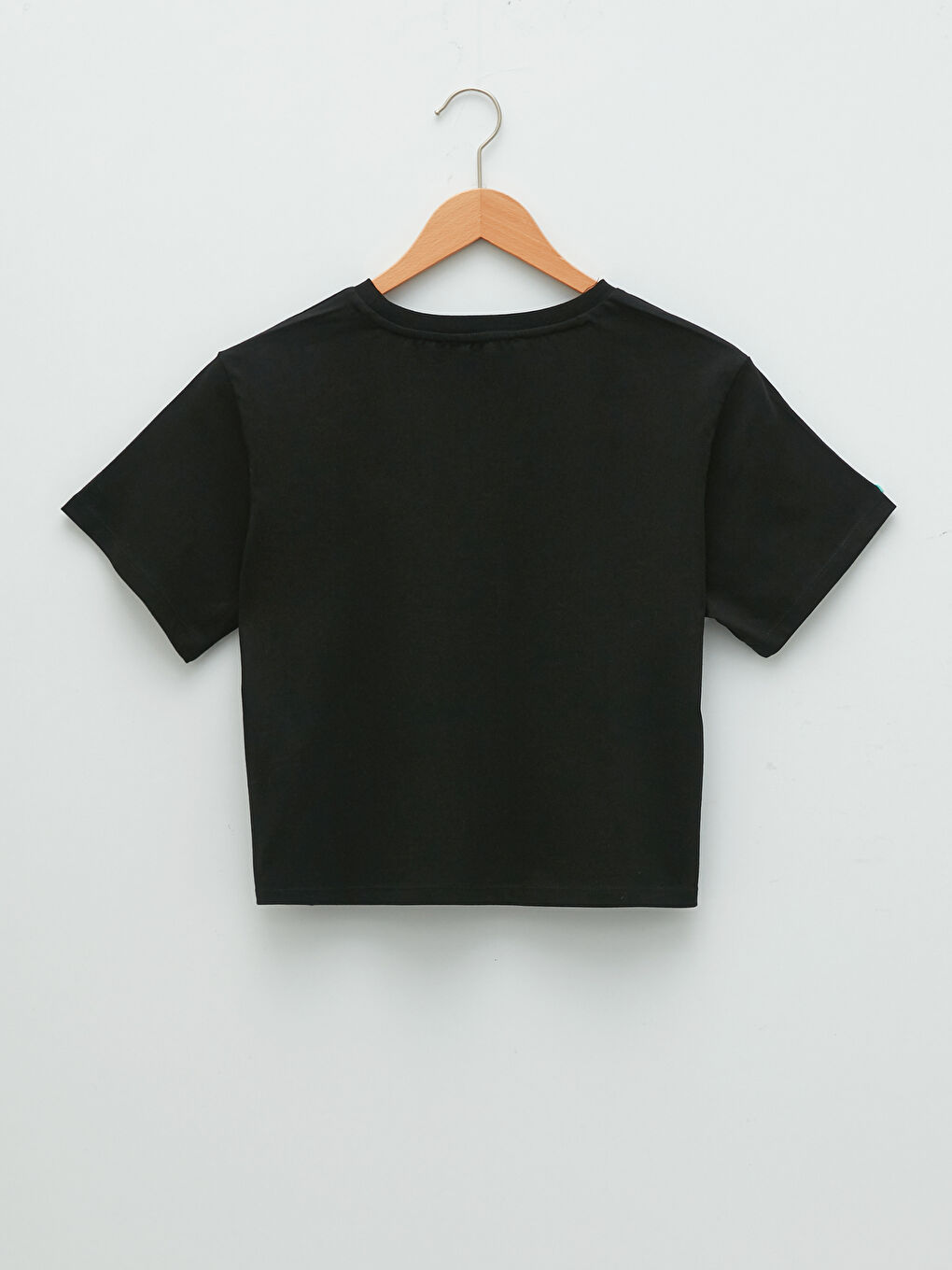 Siyah Bisiklet Yaka Baskılı Kısa Kollu Pamuklu Kadın Tişört-6