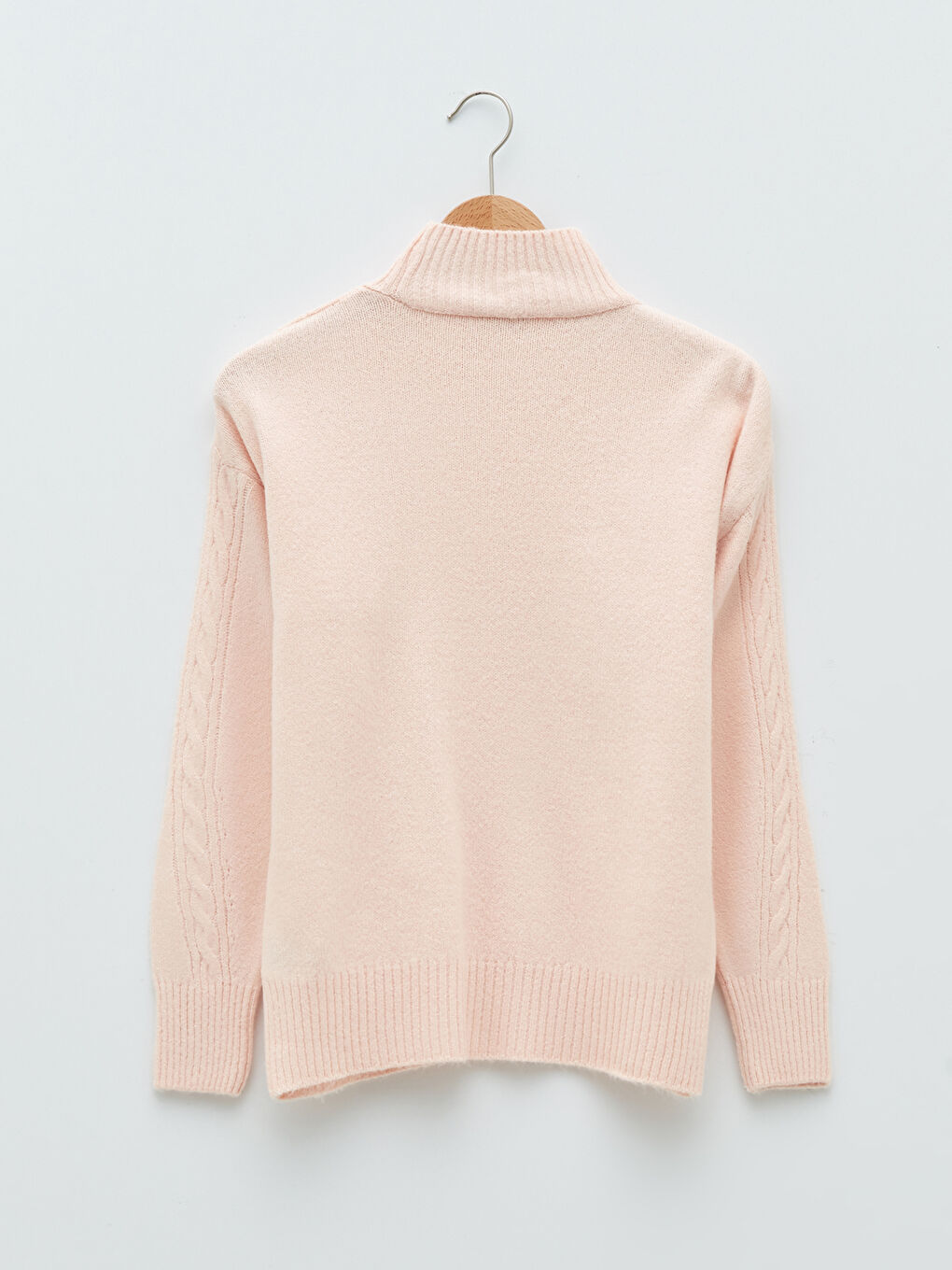 Pembe Balıkçı Yaka Kendinden Desenli Uzun Kollu Kadın Triko Kazak-6