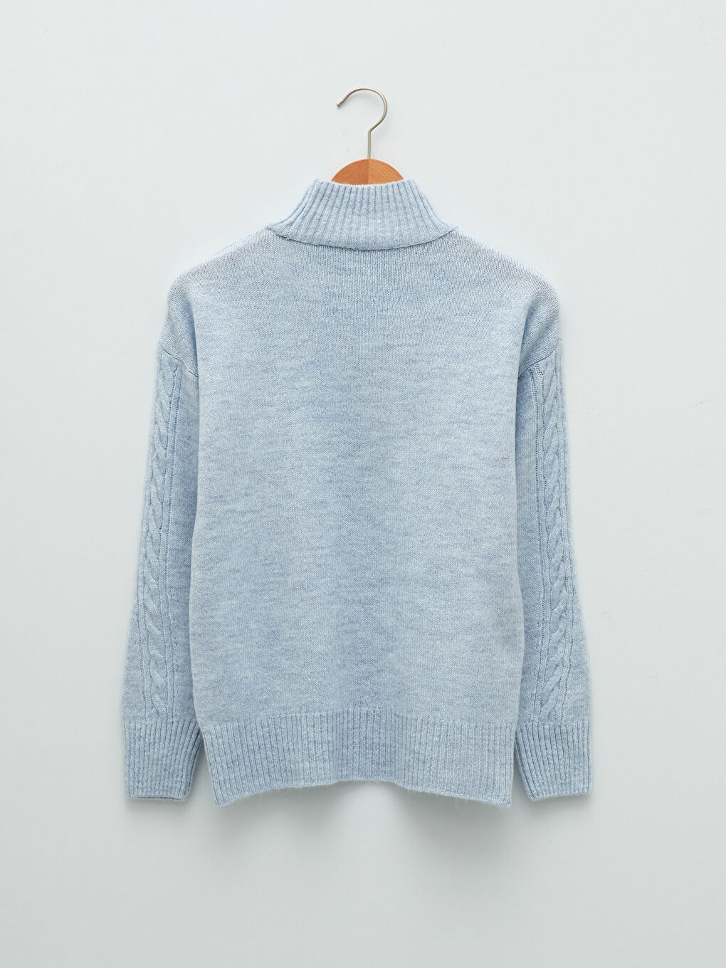 Mavi Balıkçı Yaka Kendinden Desenli Uzun Kollu Kadın Triko Kazak-6