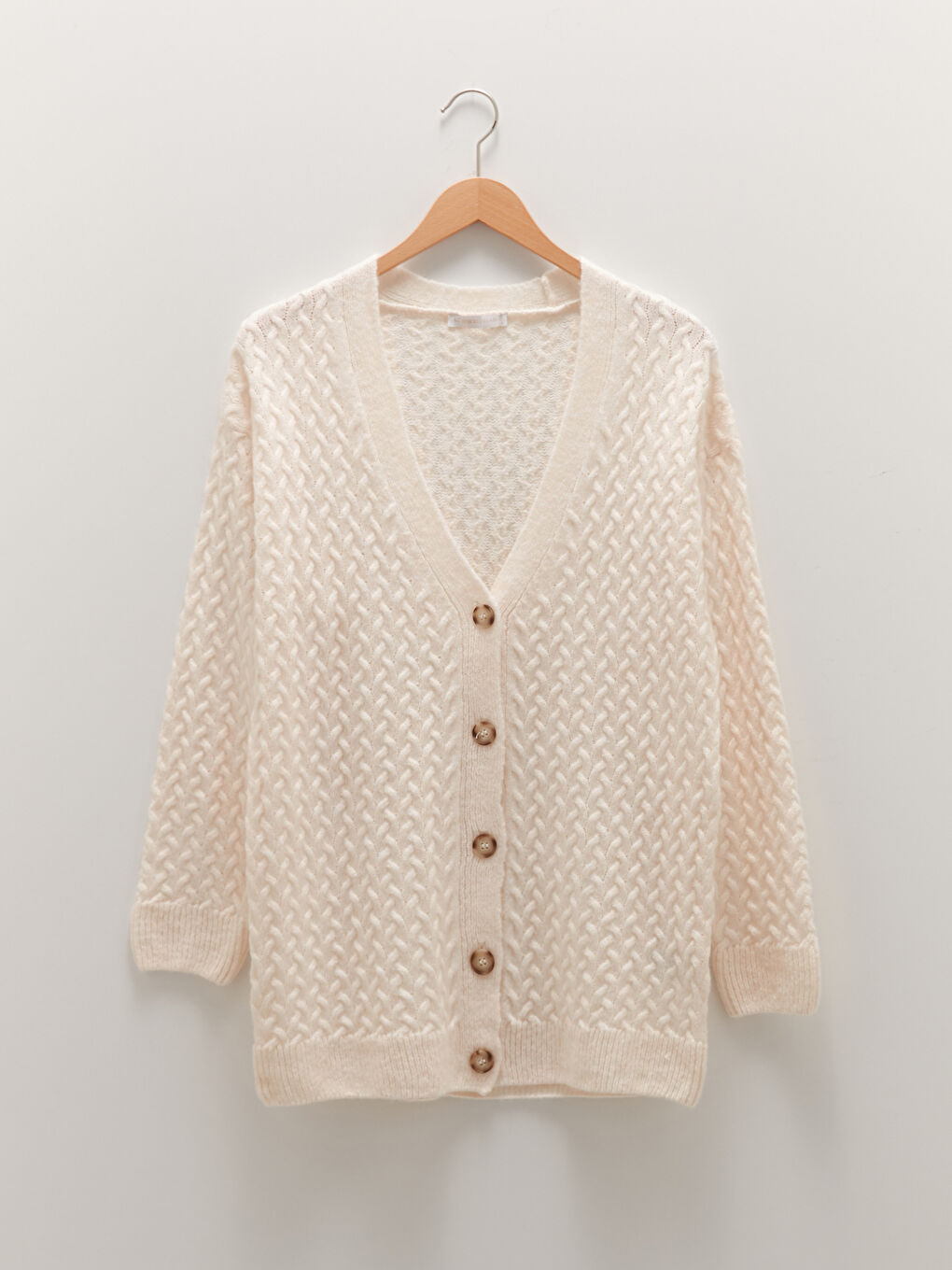 Cardigan Tricotat pentru Femei cu Mânecă Lungă și Model Texturat cu Decolteu în V-6