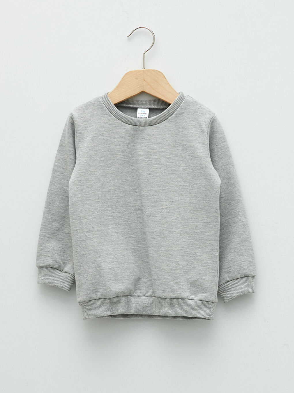 LCW baby Gri Bisiklet Yaka Uzun Kollu Basic Erkek Bebek Sweatshirt