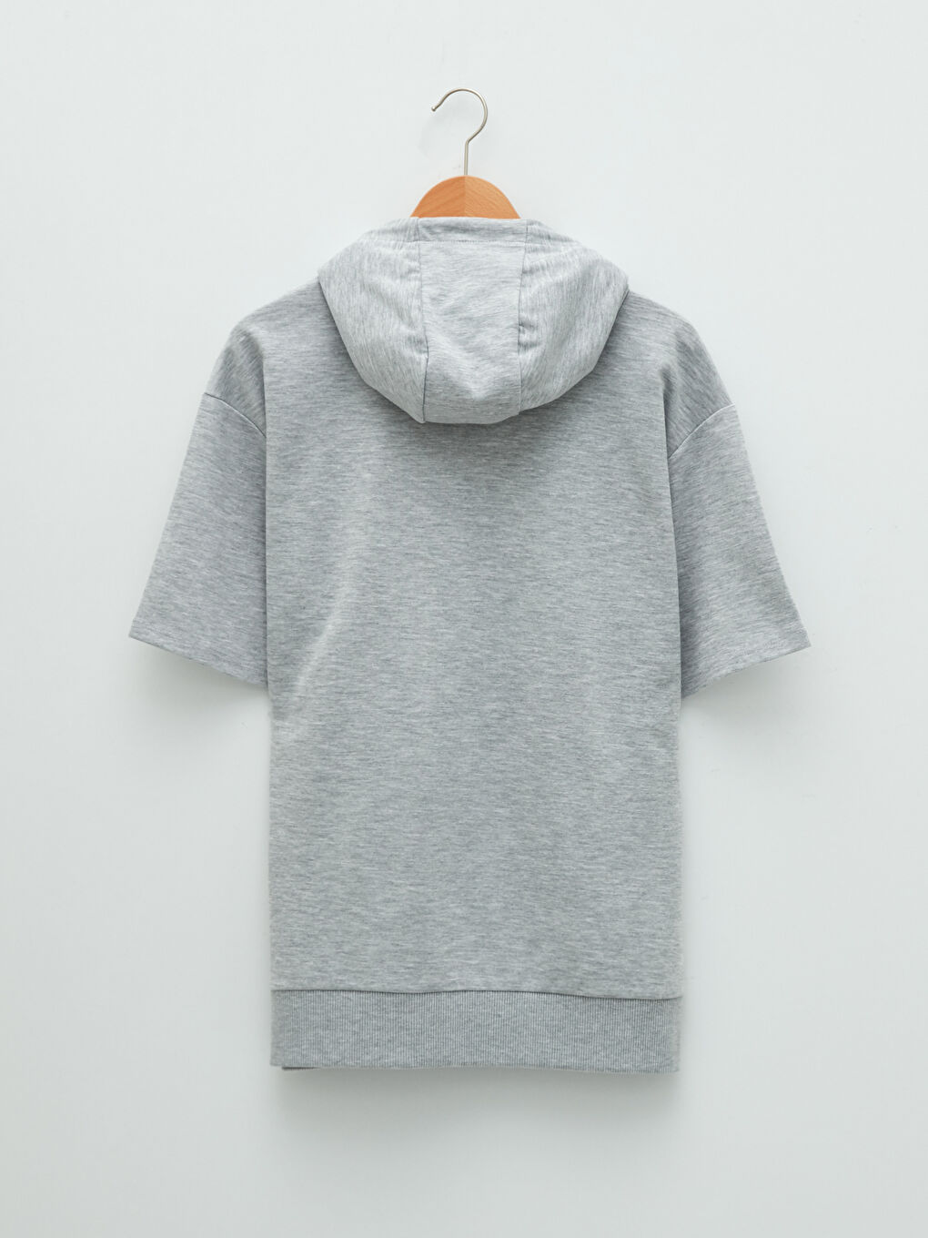 Gri Kısa Kollu Basic Kalın Erkek Hoodie-6