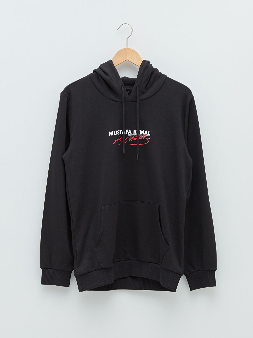 Siyah Uzun Kollu Atatürk İmzası Baskılı Erkek Hoodie-5