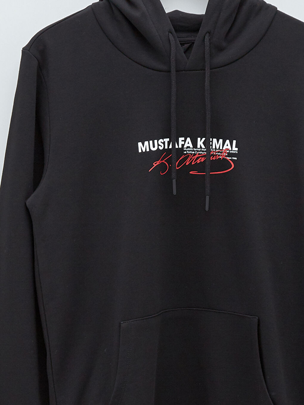 Siyah Uzun Kollu Atatürk İmzası Baskılı Erkek Hoodie-7