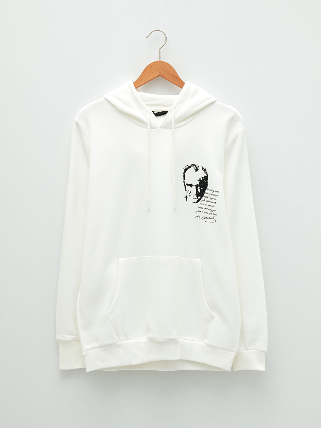 Beyaz Uzun Kollu Atatürk Baskılı Erkek Kalın Hoodie-5