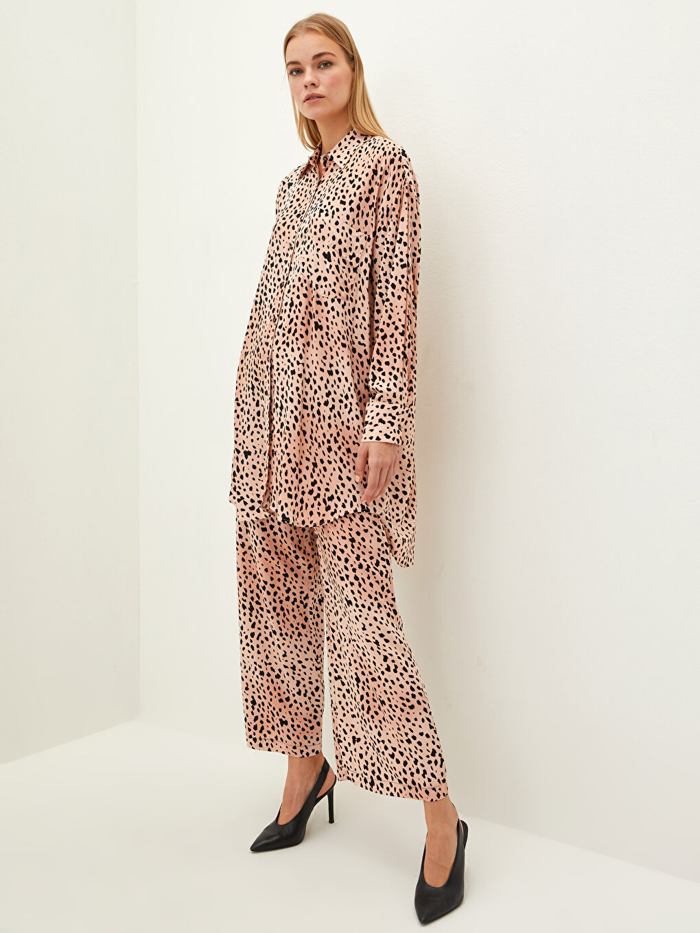 Elastic Waist Patterned Viscose Women's Palazzo Trousers