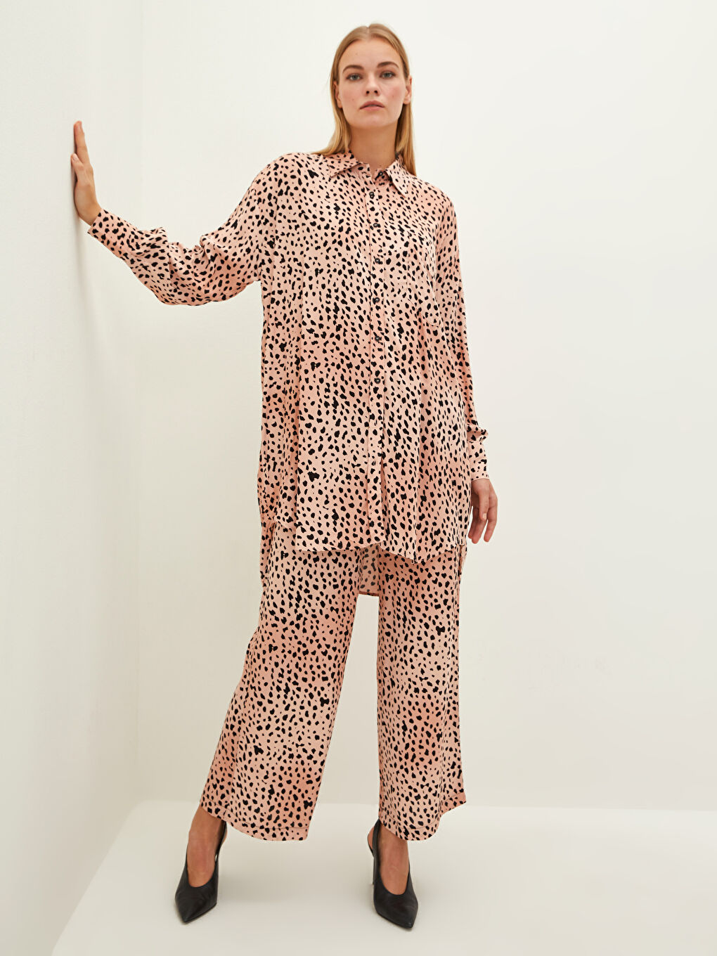 Elastic Waist Patterned Viscose Women's Palazzo Trousers-1