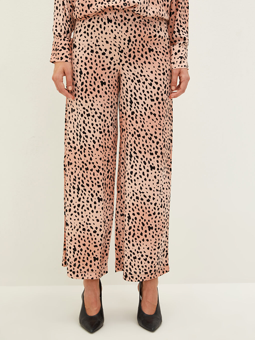 Elastic Waist Patterned Viscose Women's Palazzo Trousers-2