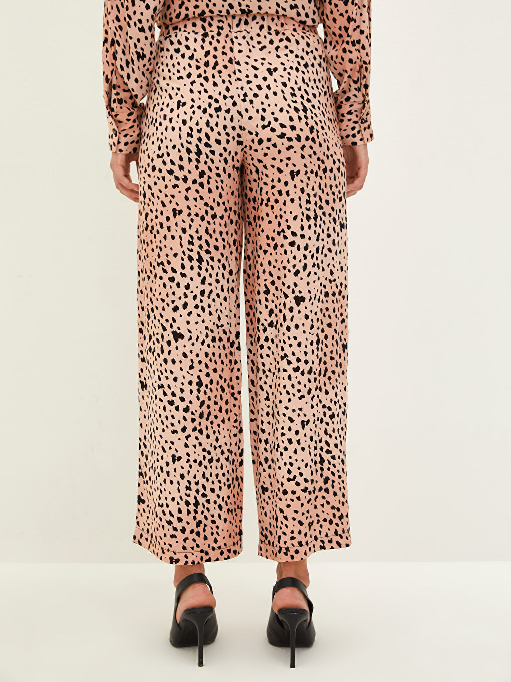 Elastic Waist Patterned Viscose Women's Palazzo Trousers-3