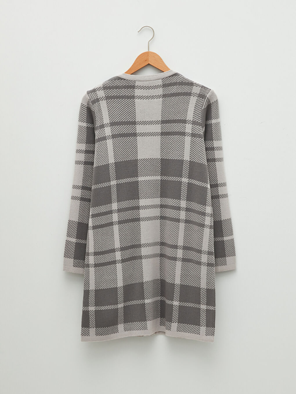 Gri Bisiklet Yaka Ekose Kadın Triko Hırka-6