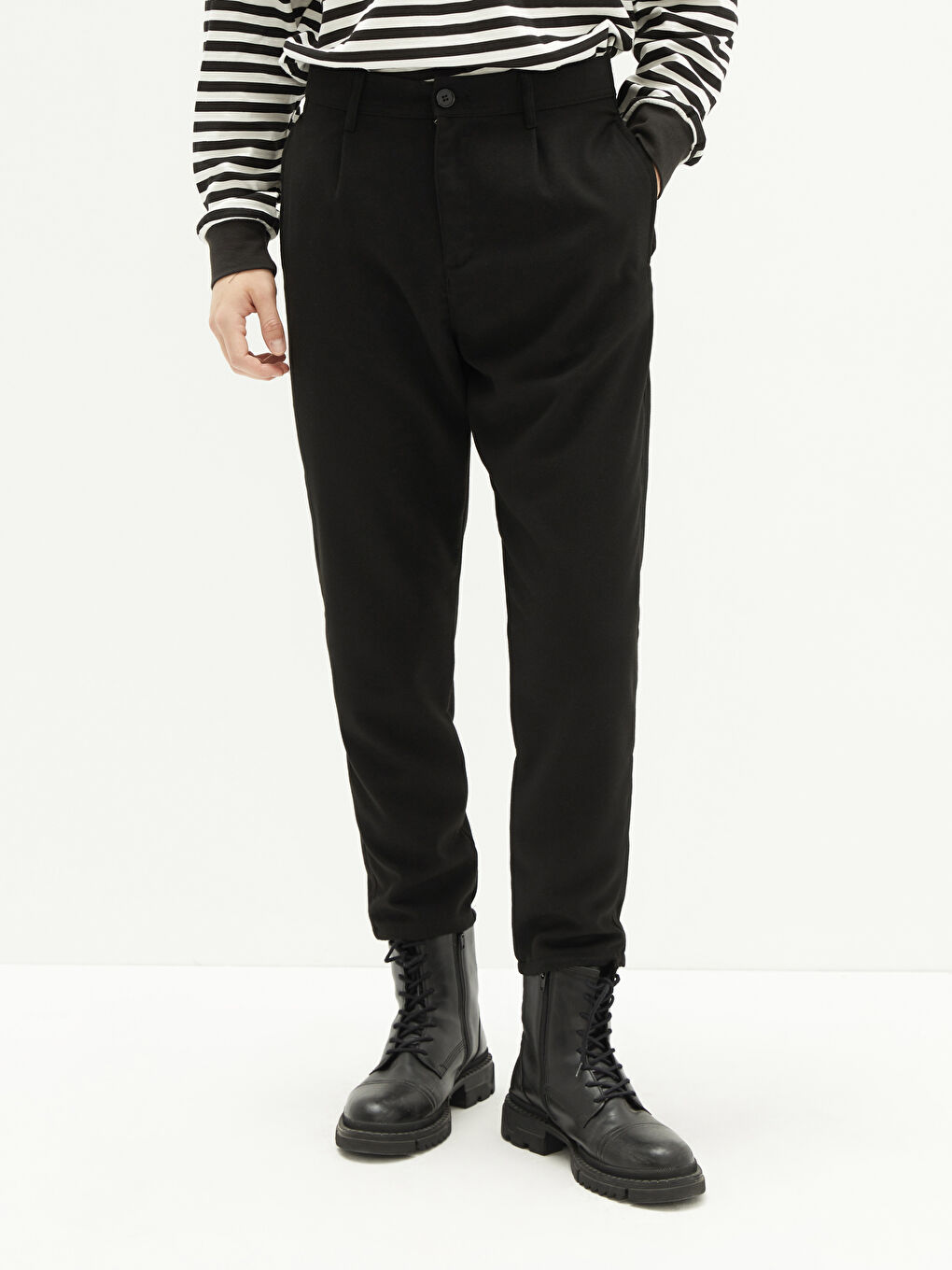 Siyah Regular Fit Gabardin Erkek Pantolon-5