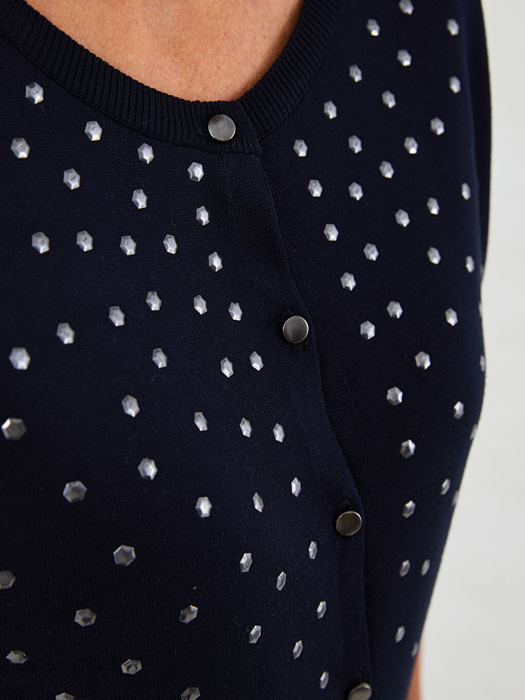 Crew Neck Rhinestone Embellished Women's Knitwear Cardigan-2