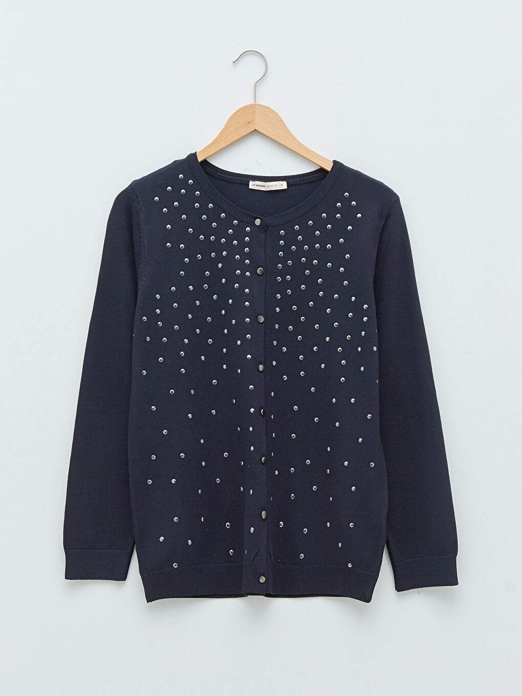 Crew Neck Rhinestone Embellished Women's Knitwear Cardigan-5