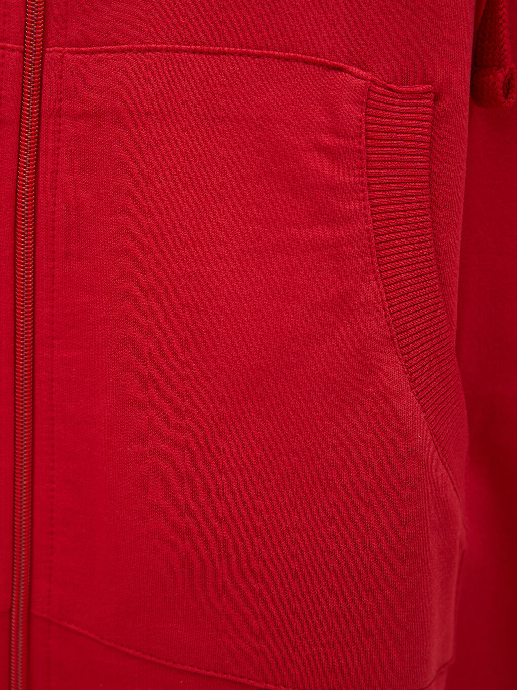 Kırmızı Kapüşonlu Düz Uzun Kollu Kadın Spor Hırka-3