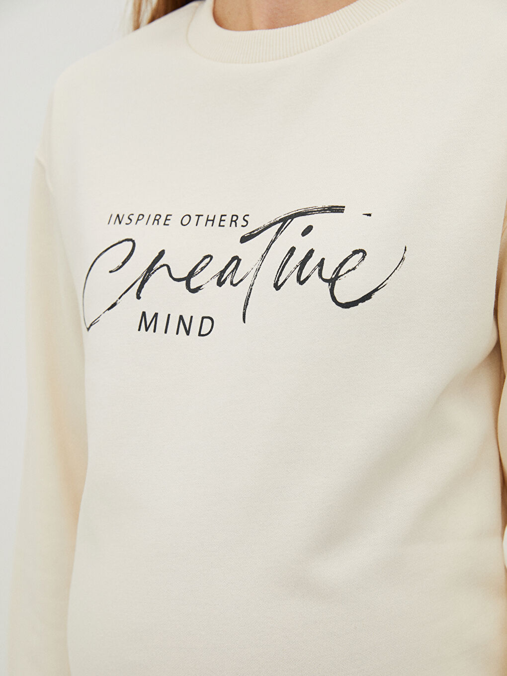 Bej Bisiklet Yaka Baskılı Uzun Kollu Hamile Sweatshirt Tunik-2