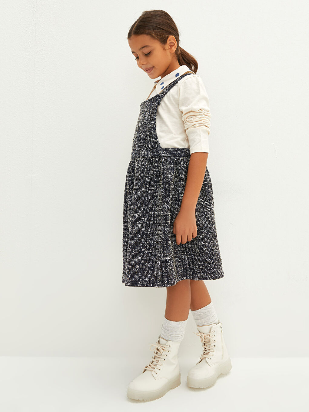 Tricou cu Guler de Cămașă și Rochie cu Mânecă Lungă pentru Fete-1