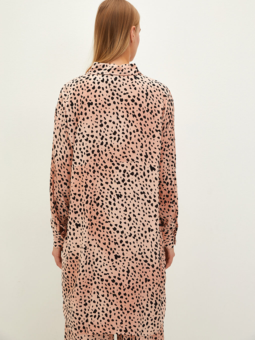Bej Desenli Uzun Kollu Viskon Kadın Gömlek Tunik-3