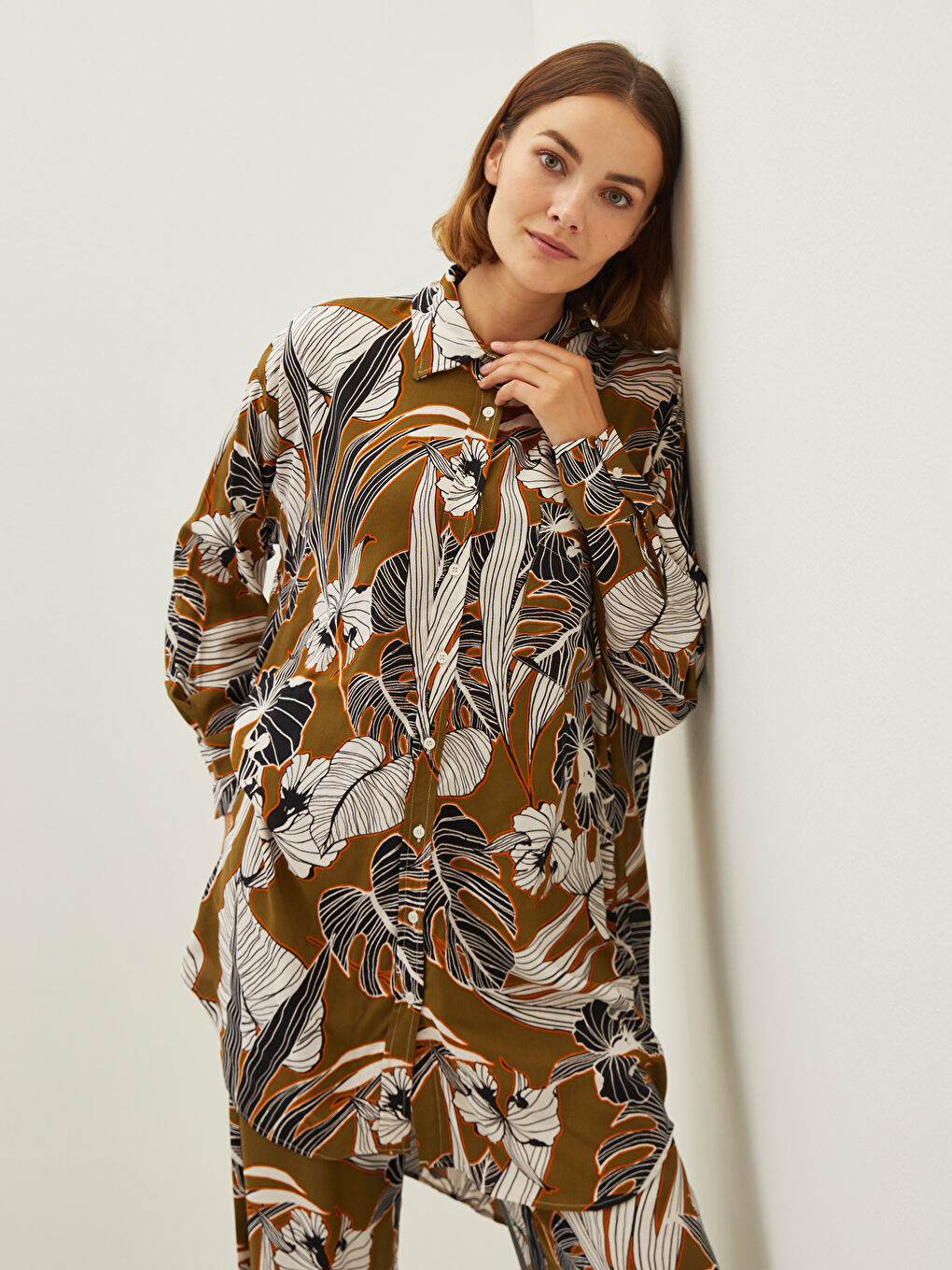 Tunique Chemise en Viscose à Manches Longues Imprimée pour Femmes