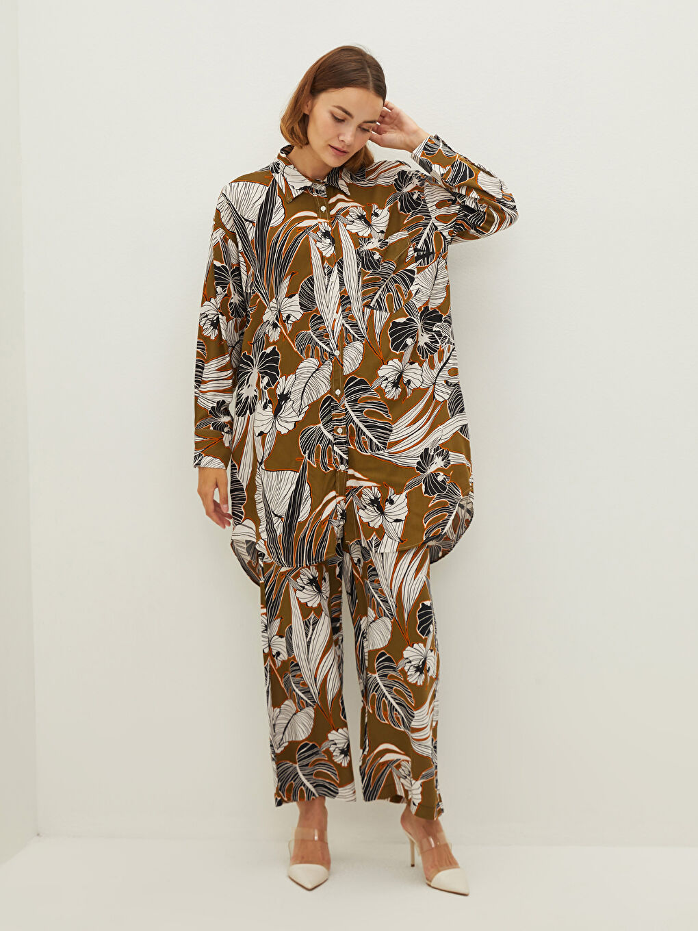 Tunique Chemise en Viscose à Manches Longues Imprimée pour Femmes-3