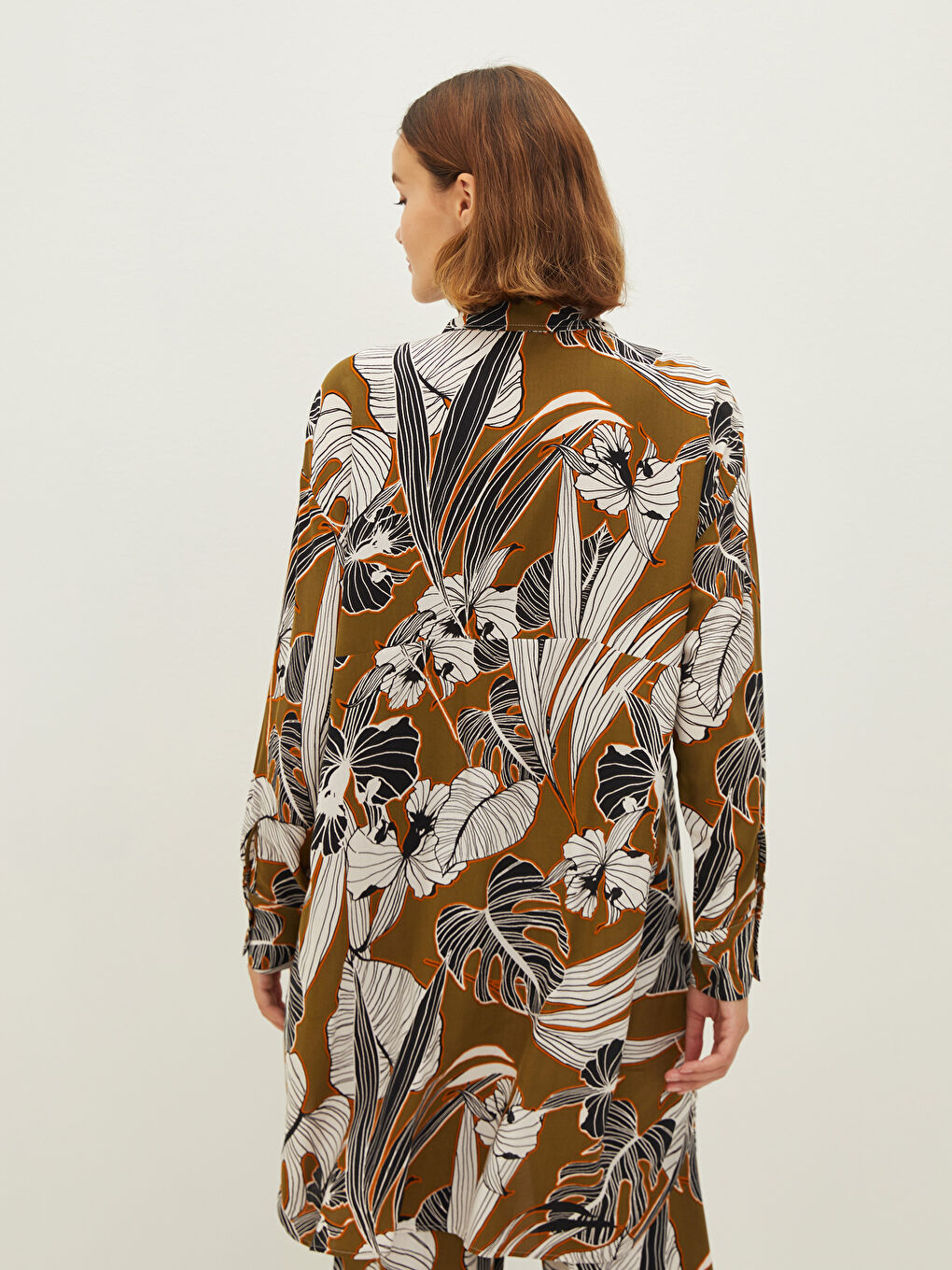 Tunique Chemise en Viscose à Manches Longues Imprimée pour Femmes-4