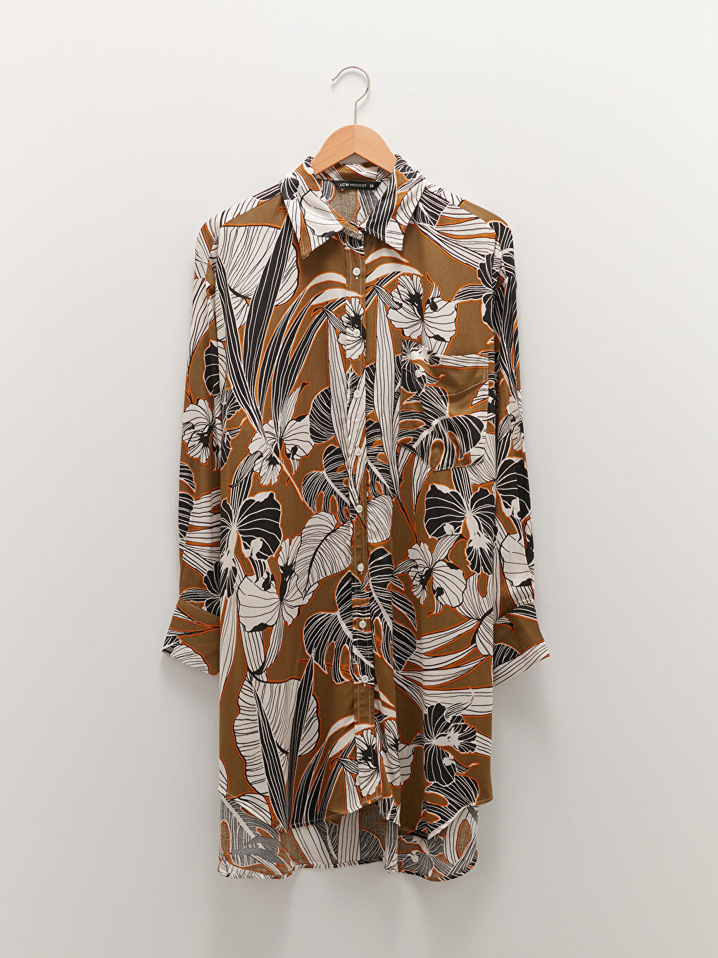 Tunique Chemise en Viscose à Manches Longues Imprimée pour Femmes-5