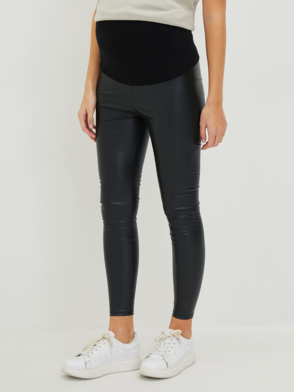 Belly Panel Plain Maternity Leggings-2