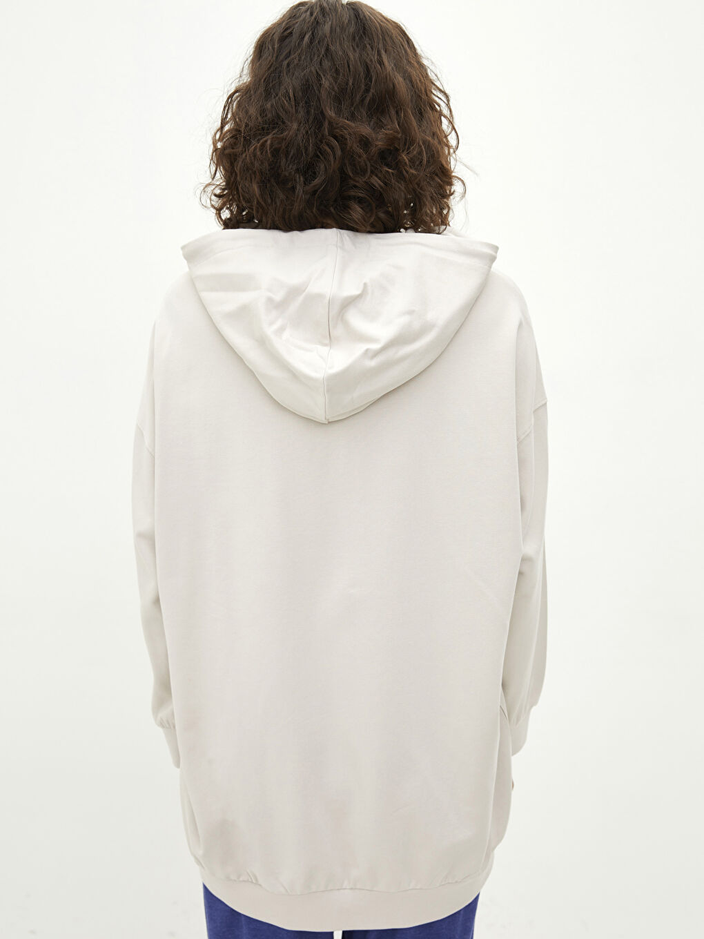 Bej Kapüşonlu Slogan Baskılı Uzun Kollu Kadın Pijama Üst-4