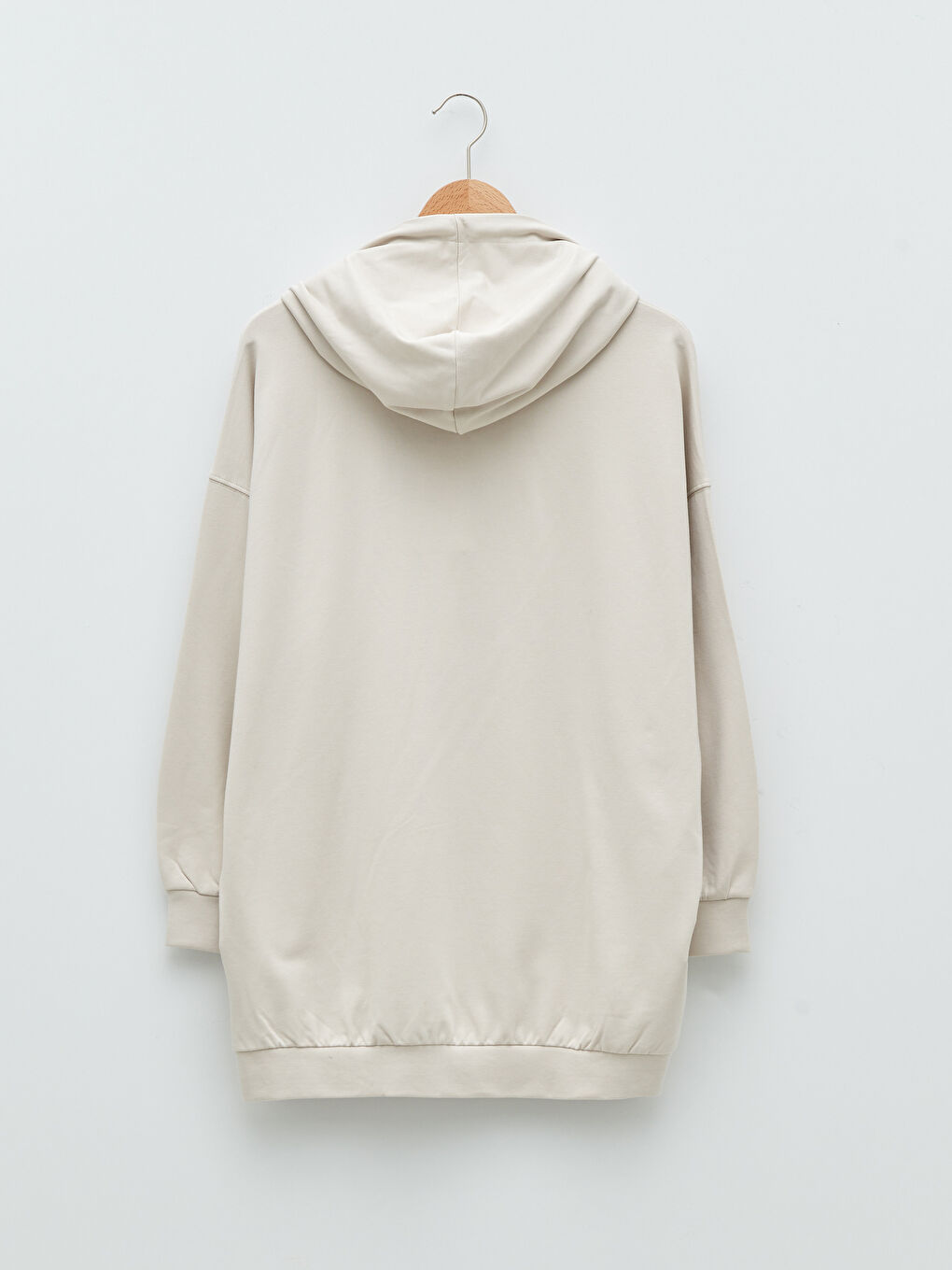 Bej Kapüşonlu Slogan Baskılı Uzun Kollu Kadın Pijama Üst-6