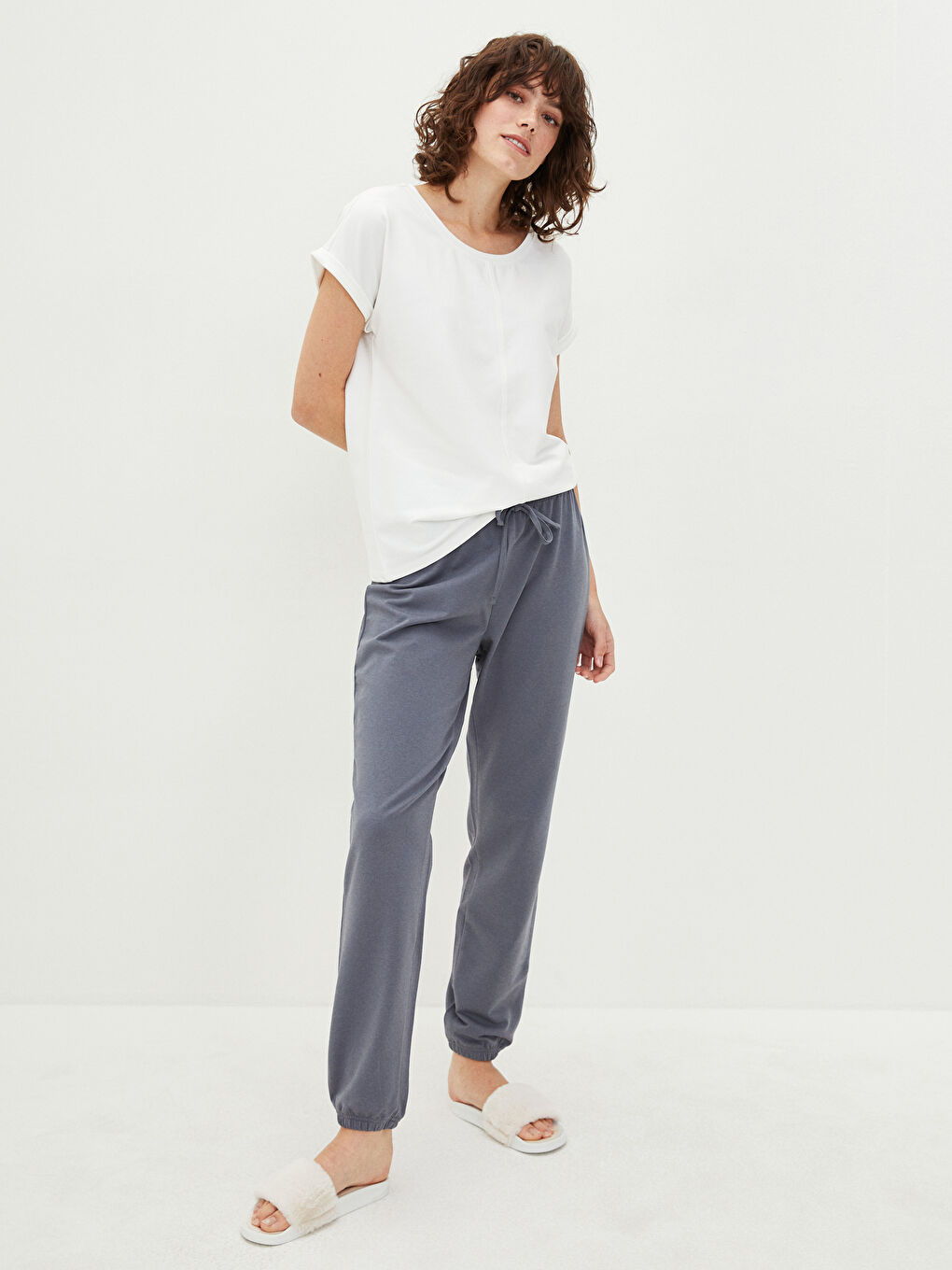 LCW DREAM Ensemble de pyjama uni à col rond et manches courtes pour Femmes -W1HI51Z8-S0N
