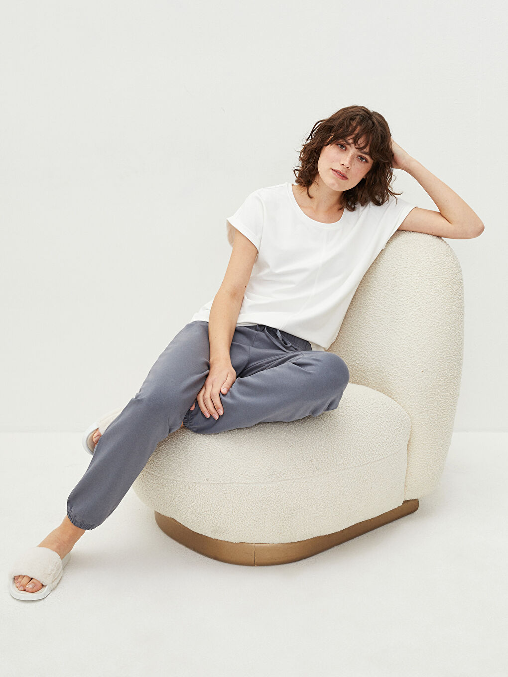 LCW DREAM Ensemble de pyjama uni à col rond et manches courtes pour Femmes -W1HI51Z8-S0N