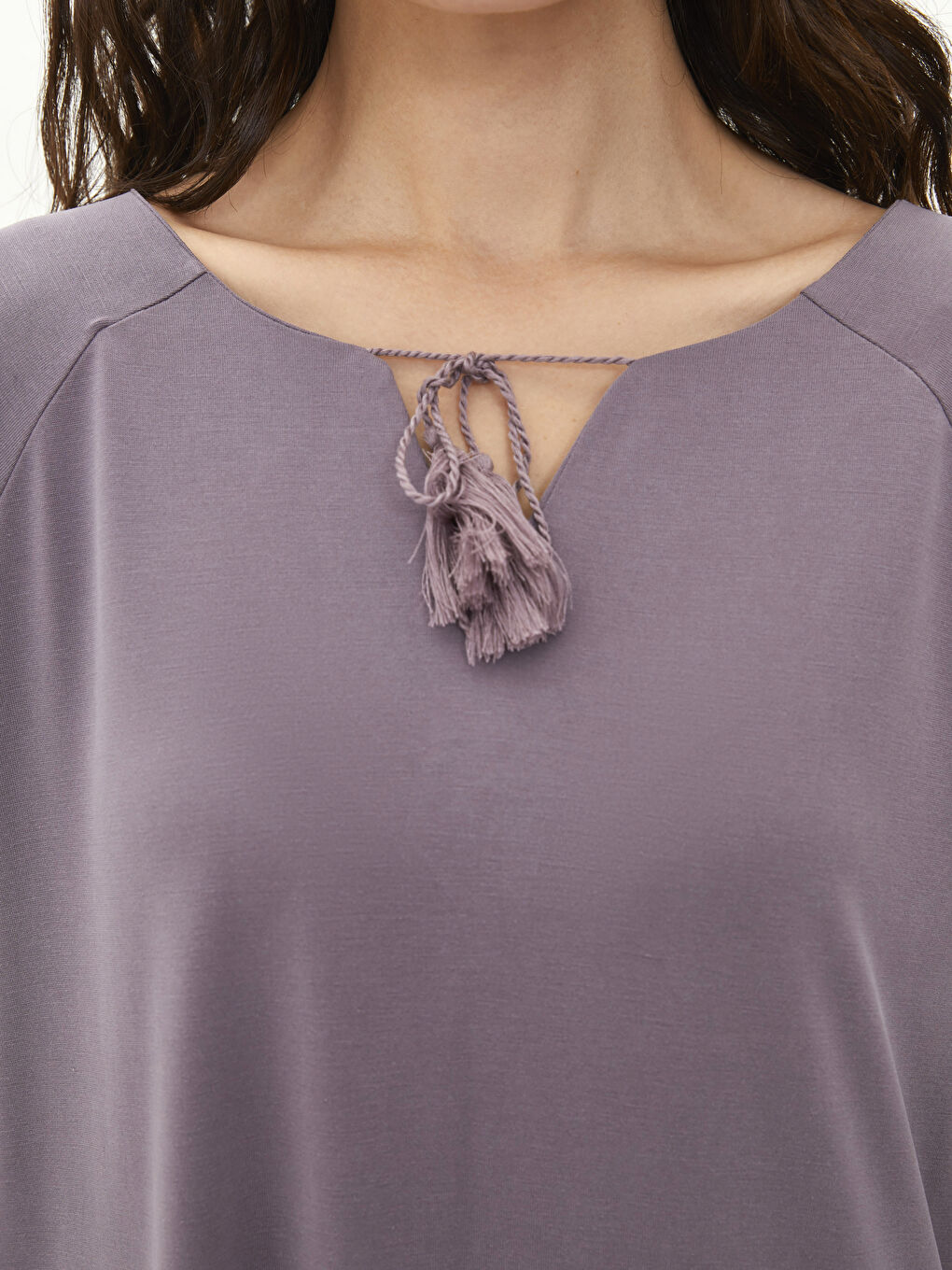 Mor Kadın Bağlamalı Yaka Düz Gecelik-2