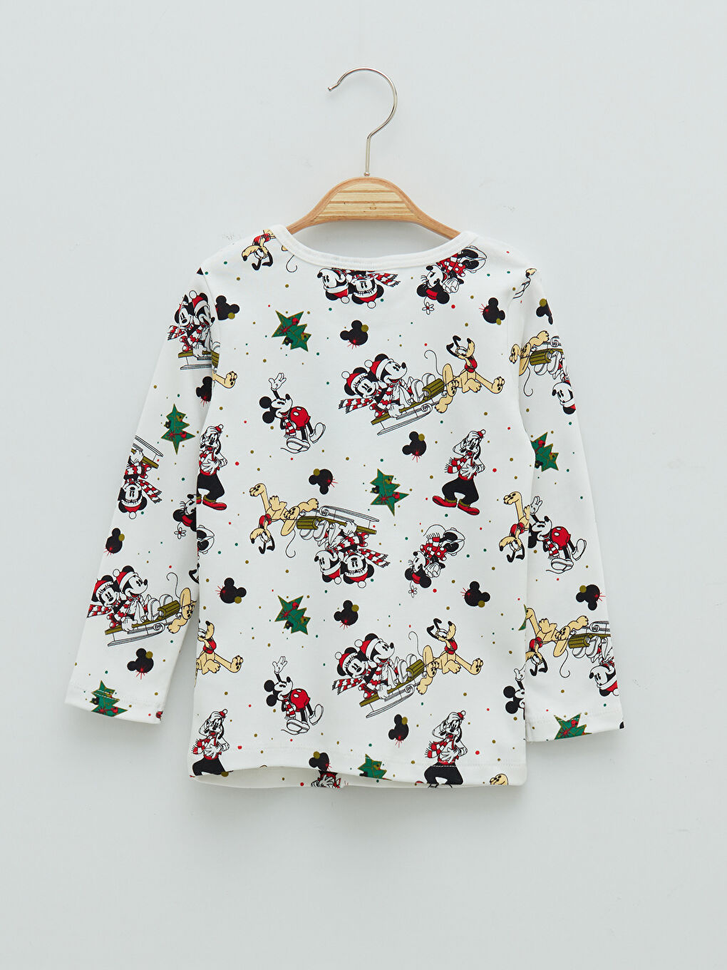 Ekru Bisiklet Yaka Uzun Kollu Pamuklu Disney Baskılı Erkek Bebek Pijama Takımı-3