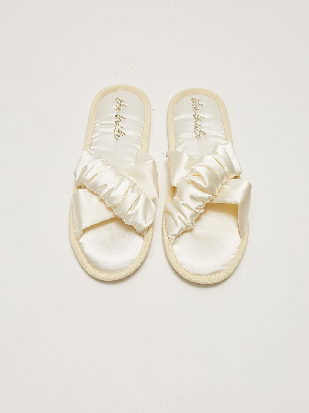 Ekru Nakış Detaylı Çapraz Bantlı Kadın Ev Terliği-2