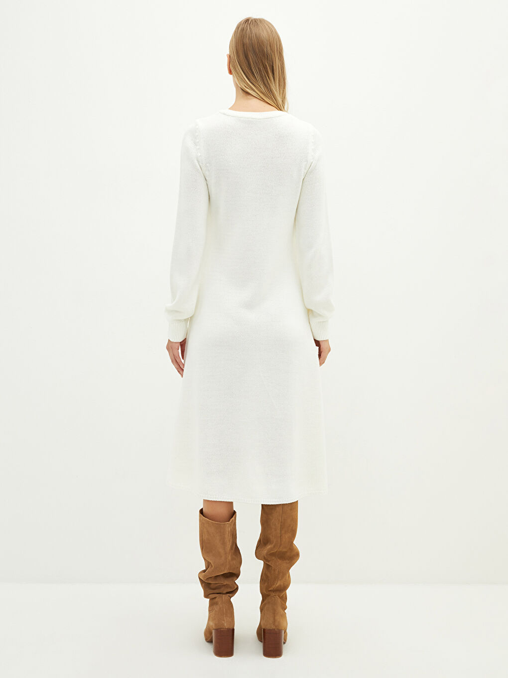 LCWAIKIKI Classic Crew Neck Plain Long Sleeve Women's Knitwear Dress -W1HJ00Z8-R9J