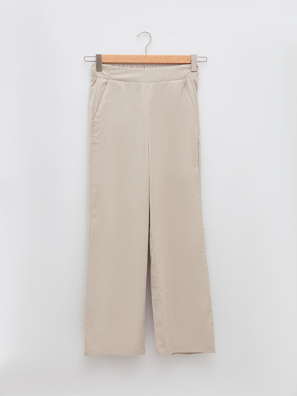 Панталони Дамски Свободен Ленен Ефект С Еластична Талия Прави С Детайлни Джобове-5