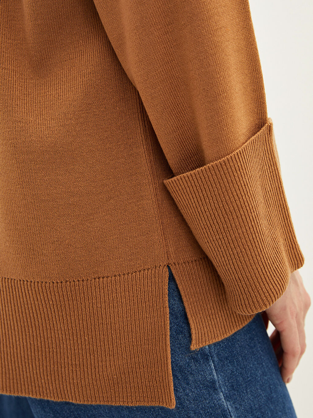 Kahverengi Polo Yaka Kadın Triko Kazak-2