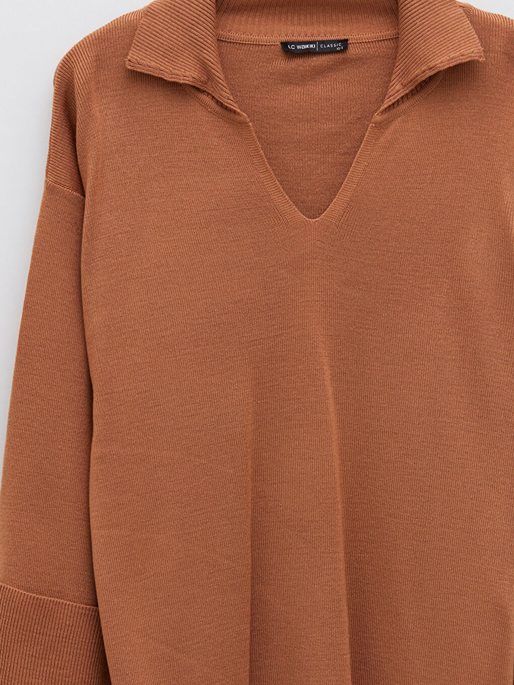 Kahverengi Polo Yaka Kadın Triko Kazak-7