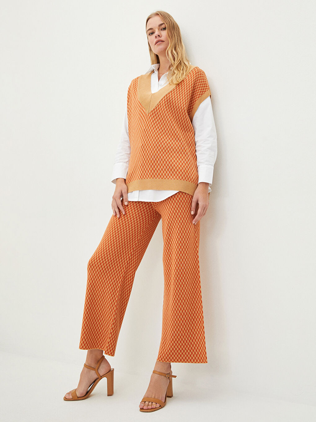 Pantalone za Žene sa Elastičnim Struk Uzorak Široke Nogavice Trikotaža