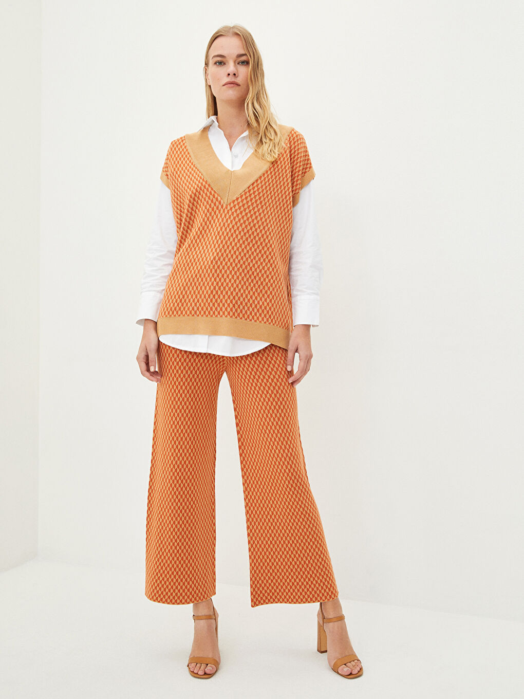 Pantalone za Žene sa Elastičnim Struk Uzorak Široke Nogavice Trikotaža-1