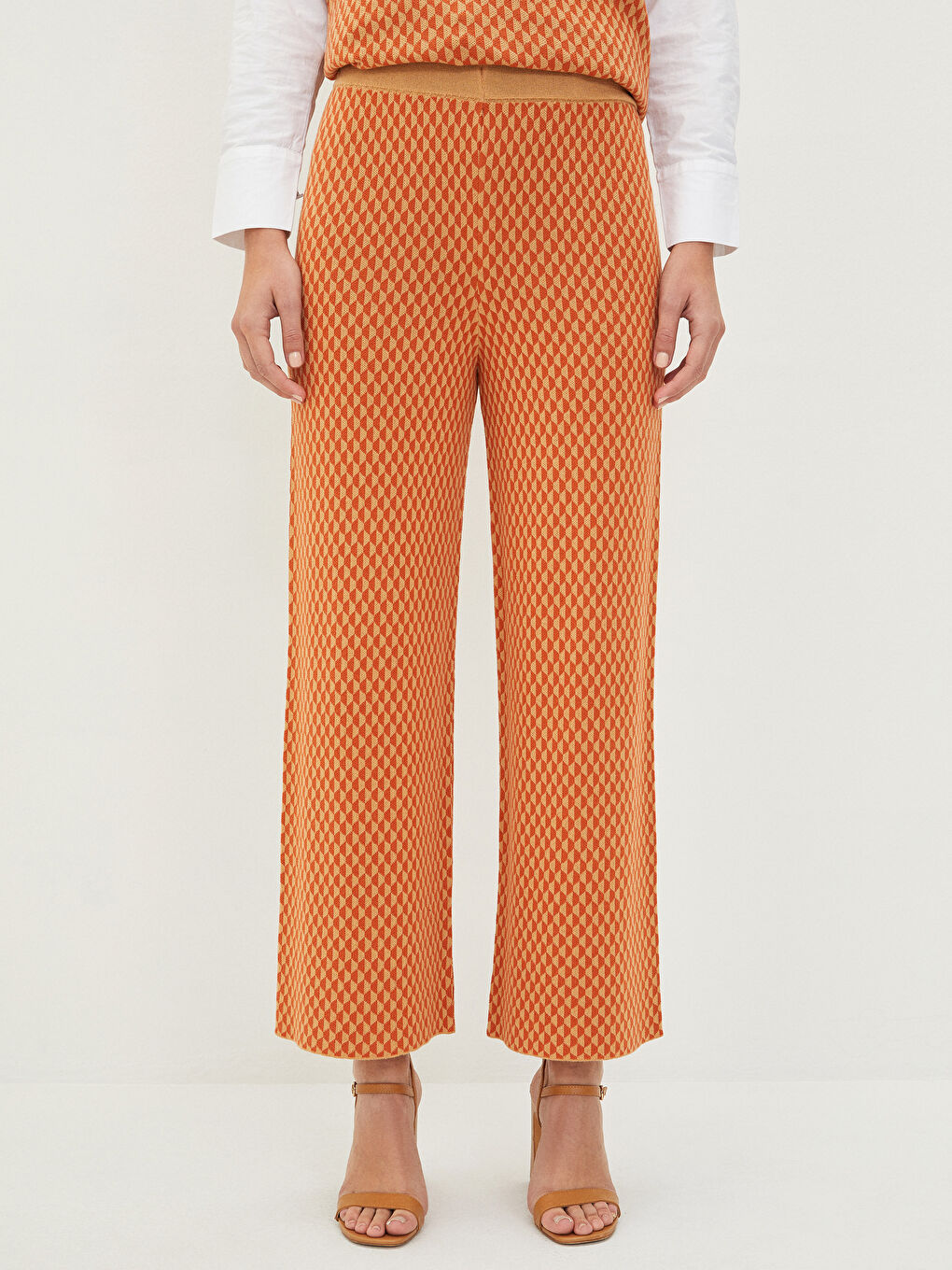 Pantalone za Žene sa Elastičnim Struk Uzorak Široke Nogavice Trikotaža-2